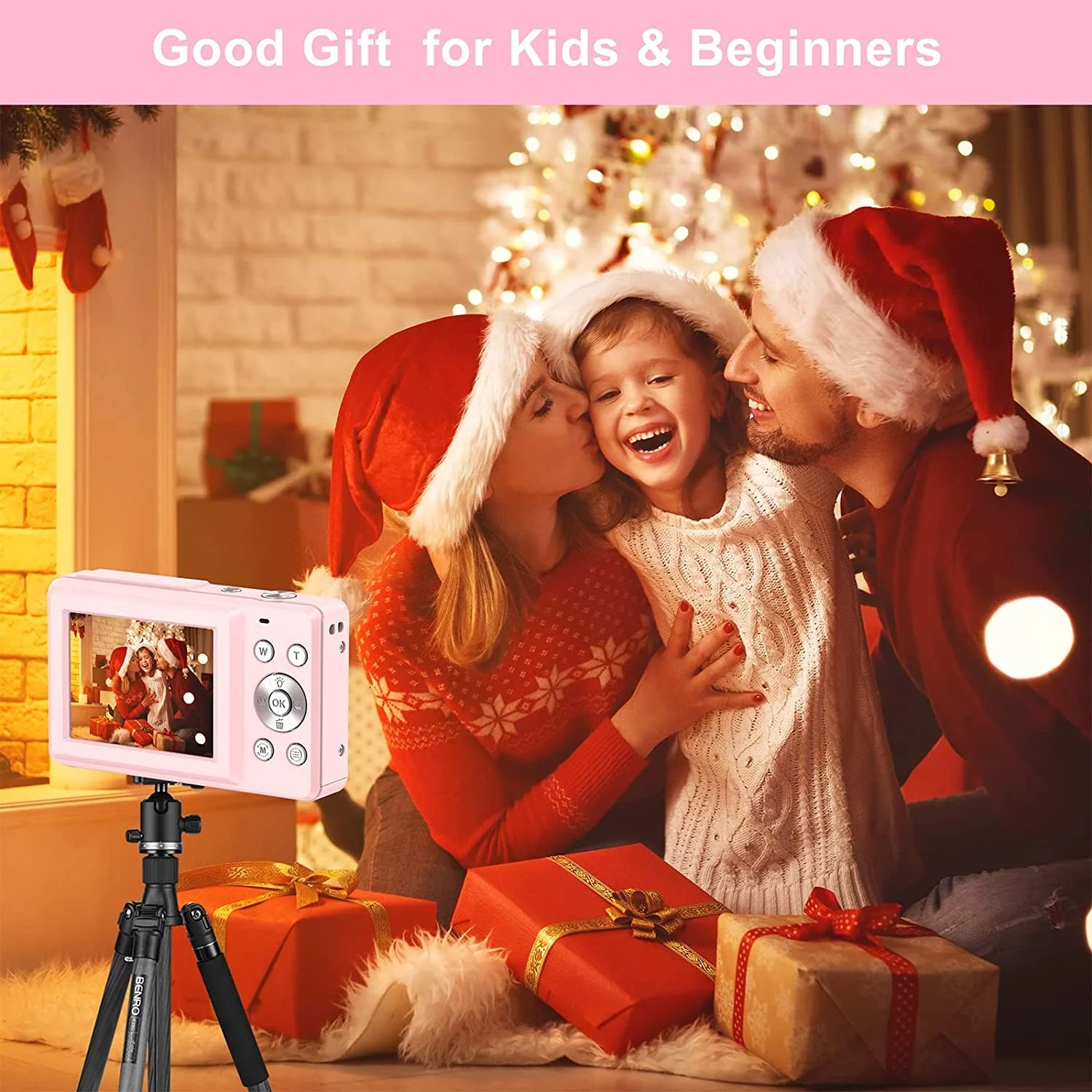 HD 1080P Digital Camera Camcorder 44MP Digital SLR Camera 16X Digital Zoom with 2.4 Inch LCD Screen Compact Point and Shoot Camera Starter Camera(Pink)